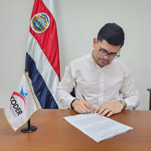 Costa Rican Flag, Official government representative is signing a charter